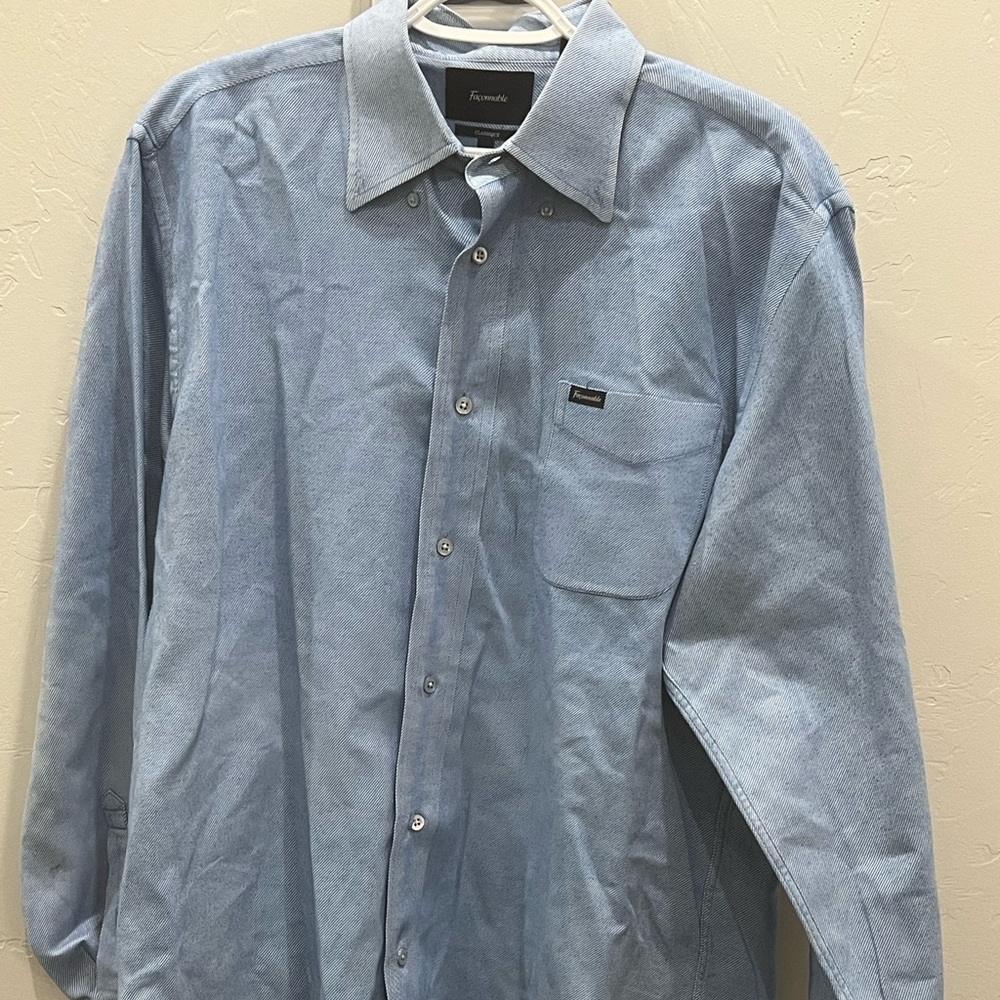 Faconnable Mens Classique Blue White Soft Button Down Dress Shirt large